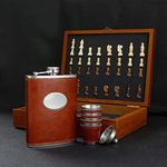 Hip Flask - ON STORE Stainless Steel & Wooden Chess Leather Stitched Leather Hip Flask 8 oz (230 Ml),Wine Whiskey Vodka Alcohol Drinks Pocket Bottle with Funnel Gift Set for Men Women (Brown 8 Shots)