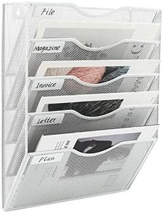 EasyPAG Wall File Organizer 5 Pocket Vertical Mesh Hanging File Folders Holder Paper Rack for Office Home | Writting Label Included,White