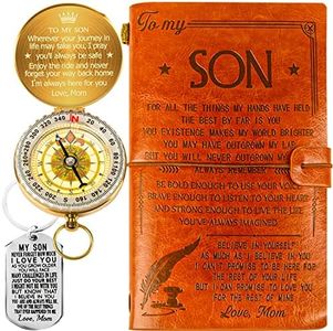 Christmas Gifts for Son from Mom,Birthday Gifts for Adult Son,Gifts for Grown Son,Son Leather Journal from Mom,Son Journal,My Son Keychain,Mother And Son Gifts