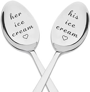 His and Hers Ice Cream Spoons Set of 2 Boyfriend Girlfriend Birthday Valentines Gifts for Husband Wife Engraved Spoon for Couples Anniversary Christmas Presents for Him Her