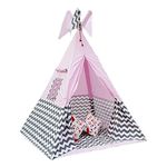 Play Tents Teepee Tents with Padded Mat and Cushions Kit with 2 Star Shape Cushions Free, Natural Cotton Canvas Tent Indoor & Outdoor, Age 10 to 12 Years for Kids (Color-Pink) (90 X 90 X 110 Cm)