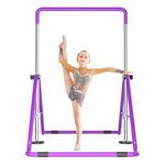 DOBESTS Foldable Gymnastics Bar for Kids at Home, Adjustable Junior Training Gymnastics Bar Foldable for 3-7 Years Old Boys & Girls (Purple)