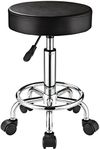 FNZIR Adjustable Stool with Wheels Round Rolling Stool for Spa Salon Massage Office Stool Chair (Black)