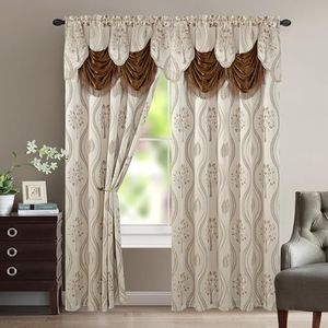 Elegant Comfort Luxurious Beautiful Curtain Panel Set with Attached Valance and Backing 54" X 84 inch (Set of 2), Beige