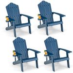 ORALNER Outdoor Adirondack Chair with Cup Holder, Set of 4 Plastic Resin Outdoor Deck Chair, 380 LBS Capacity, for Patio, Backyard, Porch, Balcony, Poolside, Garden, Lawn, Firepit (4, Navy Blue)