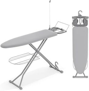 KINGBOARD Ironing Board, Compact Iron Board Full Size with Extra Thick Cover, 7 Adjustable Heights Stand with Hanger and Iron Rest, Large Heavy Duty Ironing Board with Storage Tray, 13x43 Grey
