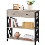 Yaheetech Console Table, Hallway Table with Drawer & Storage Shelves, 3-Tier Sofa Side Table with Metal Frame for Living Room, Bedroom, Entryway, X-Shaped Design, 80x29.5x81cm, Grey