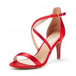 DREAM PAIRS Women's Dolce Fashion Stilettos Open Toe Pump Heel Sandals, Red Satin, 7.5