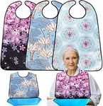 Yesland 3 Pack Adult Bibs for Elderly, Washable and Waterproof Bibs 30 x 19.5 Inch Clothing Protectors with Optional Crumb Catcher for Women Men Seniors Eating During Mealtime - Cherry Blossoms