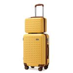 Kono Luggage Sets of 2 Piece Lightweight ABS Hard Shell Suitcase with 4 Wheels Travel Carry On Hand Cabin Luggage Suitcase with Beauty Case (Set of 2, Yellow)