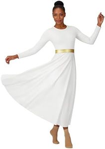 Women Praise Dance Dress Metallic Gold Liturgical Dancewear Full Length Church Costume Worship Robe,Simple Style（238132-07-M）