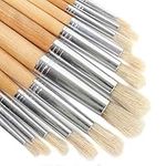 12Pc Long Handle Artist Paint Brush Set - Round Head Bristled Craft Brushes