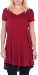 Popana Womens Short Sleeve Summer Tunic Tops to Wear with Leggings Loose Fit Plus Size Made in USA Large Burgundy