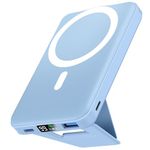 podoru for Magsafe Battery Pack, Foldable 10000mAh Magnetic Power Bank with USB-C Cable LED Display 22.5W PD Fast Charging Wireless Portable Charger for iPhone 16/15/14/13/12 Series-Sierra Blue