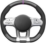 MEWANT Hand Sew Black Suede Glossy PU Carbon Fiber Steering Wheel Wrap for Mercedes Benz W177 C190 W205 C118 C257 W213