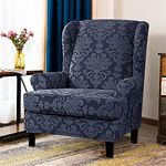 Highdi Wingback Chair Covers 2 Piece Stretch Wing Chair Slipcover, Washable Spandex Fabric Sofa Cover Furniture Protector for Armchair Chairs Living Room Bedroom Hotel -Classic Jacquard (gray blue)