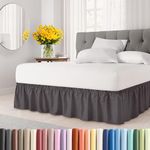 Wrap Around Dust Ruffle Bed Skirt - Dark Grey - for King Size Beds with 15 in. Drop - Easy Fit Elastic Strap - Pleated Bedskirt with Brushed Fabric - Wrinkle Free, Machine Wash - by CGK Linens