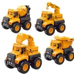 PLUSPOINT Construction Vehicles 4pc Set Friction Powered Dumper, Mixer, Excavator, Bulldozer Pretend Play Toy Trucks with moveable Parts Vehicles Set for Kids 3years+ (Construction 4pc)