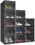 YITAHOME Shoe Box,12Pcs Stackable Shoe Containers,35.1 x 24.9 x 18.5cm,Fit up to UK Size 11,Medium Size Shoe Storage,Non-toxic Plastic Drop Front Shoe Organisers,Black Shoe Storage Box