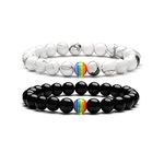 Runmeihe Pride Rainbow Bracelet,LGBT Pride Accessories,Black+White Agate Beads For Women Girl Couple Gay Lesbian Friends Good Luck Jewelry Gifts,Perfect Valentine's Day Gifts for Him or Her (A pair)