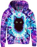 uideazone Tie Dye Girls Hoodie 6-8 Cool Cat Sweatshirt Hoody Kangaroo Pocket Hoodies for School 7T