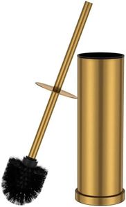 Brushed Gold Toilet Brush and Holder Set,Stainless Steel Heavy Duty Toilet Bowl Brush,Extra Long Handled Modern Toilet Cleaner Brush with Replaceable Head, Removable Inner Bowl, and Splash Protection