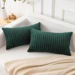 Kevin Textile Pack of 2, Fall Corduroy Soft Solid Decorative Throw Pillow Covers Cushion Cases Pillow Cases for Couch Sofa Bedroom Car 12 x 20 Inch 30 x 50 cm, Dark Green