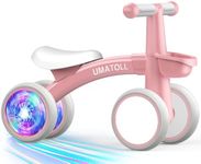 Umatoll Colorful Lighting Baby Balance Bike for 1 Year Old Boys Girls, 12-24 Months Toddler Balance Bike with Removable Basket, Adjustable Seat, 4 Wheels Infant Bike, First Birthday Gift, Pink