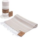 Smyrna Classical Series Original Turkish Beach Towel | 100% Cotton, Prewashed, 37 x 71 Inches | Peshtemal and Turkish Bath Towel for SPA, Beach, Pool, Gym and Bathroom (Beige)