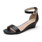 DREAM PAIRS Women's Ingrid Ankle Strap Low Heel Wedge Sandals,Size 7,Black/PU,Ingrid