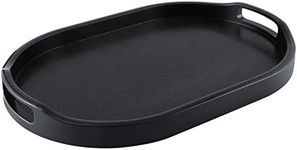 MDLUU Plastic Serving Tray, 17.1-Inch Long Ottoman Tray with Cutout Handles, Oval Butler Tray for Breakfast in Bed, Coffee Table Decor, Party (Large), Black, Large (1 pcs)