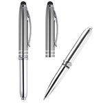 PATIKIL Ballpoint Pen with Stylus Tip and LED Flashlight, 2 Pack 3 in 1 Metal Pen Black Ink 1.0mm Medium Point Stylus Pen for Touch Screens, Gray