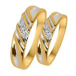 DS Jewels Lovely Couple's Rings Collection Cubic Zirconia One Row Style 14K Yellow Gold Plated Alloy Engagement Ring His & her Matching Wedding Band Sets, Cubic Zirconia