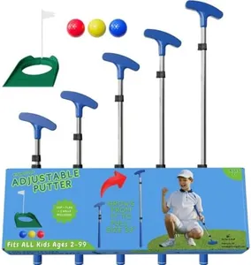 Go For It Golf Kids Putter - Extendable Shaft for Junior Golfers - Adjustable Size for Right and Left Hand - Perfect Training Club for Kids - Includes 3 Balls, Cup with Flag - Blue, 17"-35"