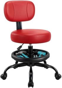 Rolling Garage Mechanic Shop Stool with Backrest, Height Adjustable Heavy Duty Swivel Task Chair with Footrest & Storage Tray, Mobile Workshop Stool for Auto Repair, Salon, Lab, Tattoo Shop (Red)