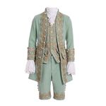 Men's Victorian Fancy Outfit 18th Century Regency Tailcoat Vest Halloween Costume, Light Green, XX-Large