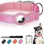 Reflective Airtag Dog Collar, FEEYAR Padded Apple Air Tag Dog Collar, Heavy Duty Dog Collar with Airtag Holder Case, Adjustable Air Tag Accessories Pet Collar for Medium Large Dogs (Pink, M（15"-18"）)