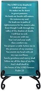 Lifeforce Glass The Twenty-Third Psalm, Comforting, Reassuring Psalm on Glass Plaque with Folding Easel. Teal