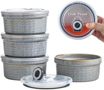 Ceramic Small Baking Dishes for Oven, 12oz Meal Prep Containers Charcuterie Bowls with Lids, Creme Brulee Ramekins Set, Pudding Custard Cups Fruit Souffle Bowls Set of 4, Grey Ripple