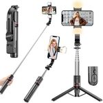 46 inch Phone Tripod, Extendable Selfie Stick Tripod with Phone Clip, Phone Tripod with Wireless Remote Shutter, Suitable for All Mobile Phones for Selfie, Live Streaming and Video Recording