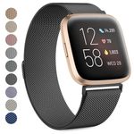 Wanme Metal Band for Fitbit Versa 2 Bands/Fitbit Versa Bands, Fitbit Versa SE/Versa Lite Band Women Men, Stainless Steel Mesh Loop Adjustable Magnetic Replacement Band for Fitbit Versa 2/Versa/Versa SE/Versa Lite Smartwatch (Small, Black)