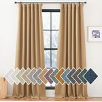 NICETOWN Thick Living Room Curtains 84 inches Long, Rod Pocket/Back Tab/Hook Belt Faux Linen Blackout Curtains Thermal Insulated Window Drapes for Bedroom, Caramel, W50 x L84, 2 Panels