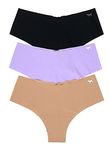 Victoria's Secret PINK Cheekster Panty Set of 3 Small No Show Black/Light Lilac/Mocha Latte, No Show Black / Light Lilac / Mocha Latte, S