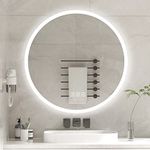 furduzz Round Bathroom Mirror with LED Lights, Illuminated 500mm Backlit Bathroom LED Mirror with Touch Switch 3 LED Light Color Dimmable Demister Memory Function