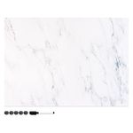 Navaris Magnetic Memo Board Whiteboard - 70 x 50 cm Dry Erase White Board with Design for Wall - Includes Marker and Magnets - White Marble