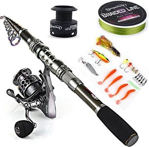 Sougayilang Telescopic Fishing Rod Reel Combos with Carbon Fiber Fishing Pole Spinning Reels and Fishing Accessories for Travel Ocean Saltwater Freshwater Fishing(1.8M/5.91FT)