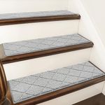 COSY HOMEER Stair Treads 15 Pack, Non-Slip Stair Runners for Indoor Wooden Steps Stairs, 100% Polyester Easy Care & Peel Noice Reduction, 70x22 CM, Grey