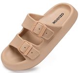 OZLOOK Pillow Slippers for Women Men - Cloud Slides Double Buckle Adjustable - EVA Ultra Cushion Sandals, Brown, 10.5-11.5 Women/9-10 Men