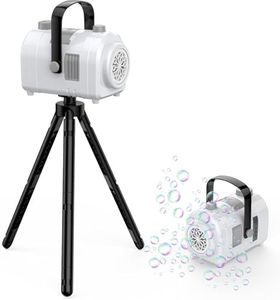Machine à Bulles Grande capacité, 10 Trous 2 Vitesses 17oz / 500ml, Jouet à Bulles Portable Rechargeable avec trépied pour intérieur, extérieur, Anniversaire, fête (Blanc)