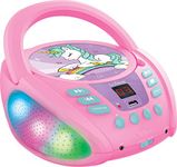 Lexibook RCD109UNI Unicorn-Bluetooth CD Player for Kids – Portable, Multicoloured Light Effects, Microphone, Aux-in Jack, AC or Battery-Operated, Girls, Boys, Pink